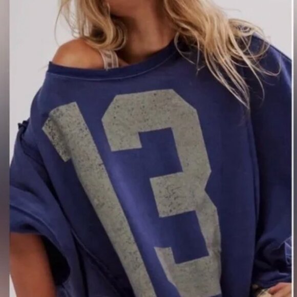 NWT FP Free People We The Free Camden Oversized Sweatshirt Size SMALL “13” Blue - Picture 3 of 7
